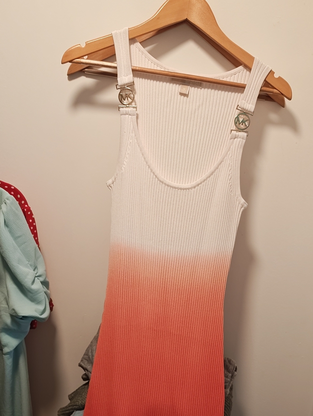 Michael Kors White to Coral Ombre Ribbed Tank with MK Hardware